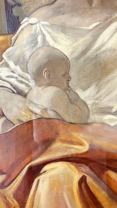 Infancy marouflage mural figure detail, Hall of Remembrance