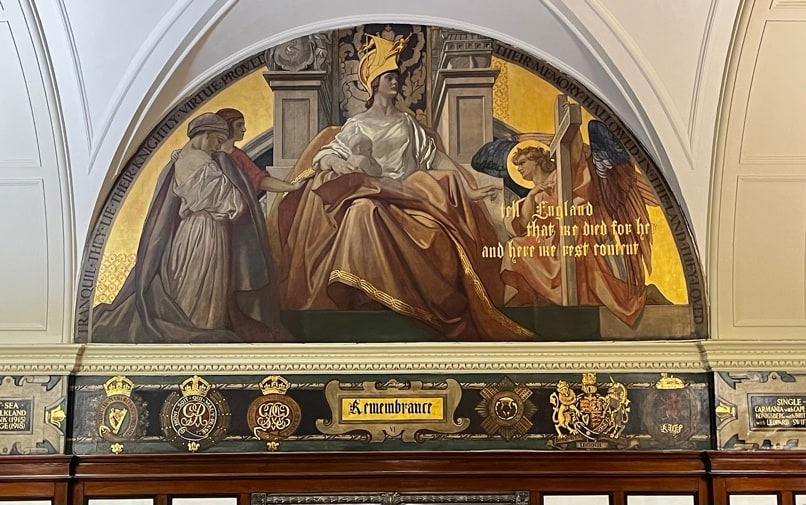 Remembrance marouflage mural in the Hall of Remembrance, Liverpool Town Hall