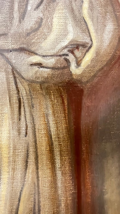 Glazing detail on marouflage paint layer
