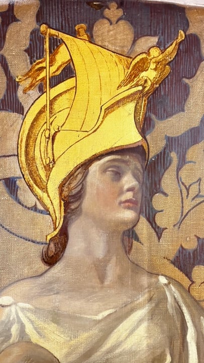 Ship-helmet allegorical figure detail, Remembrance marouflage mural