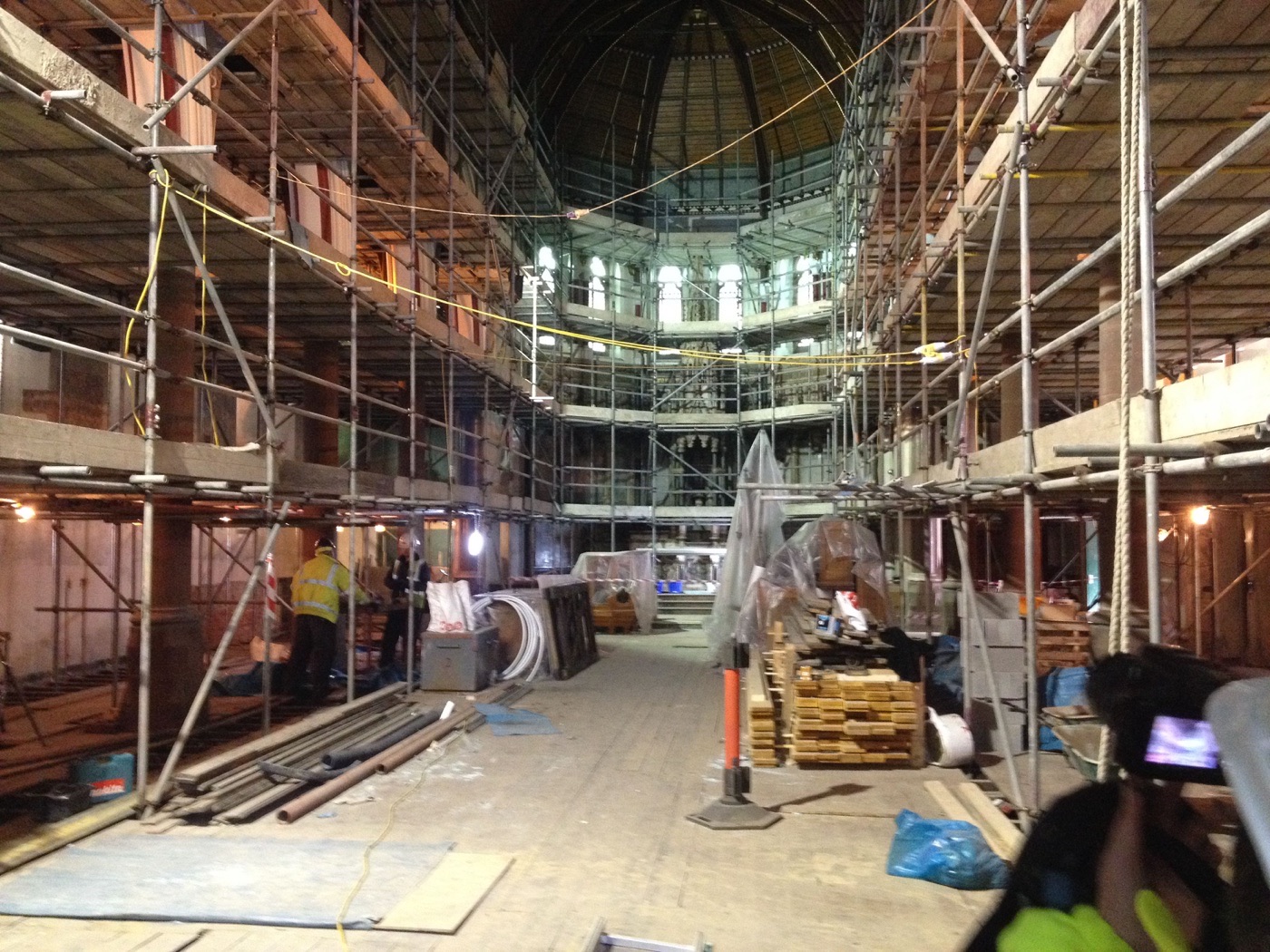 St Marie's sanctuary and nave filled with scaffolding during the Heritage Lottery Fund redevelopment