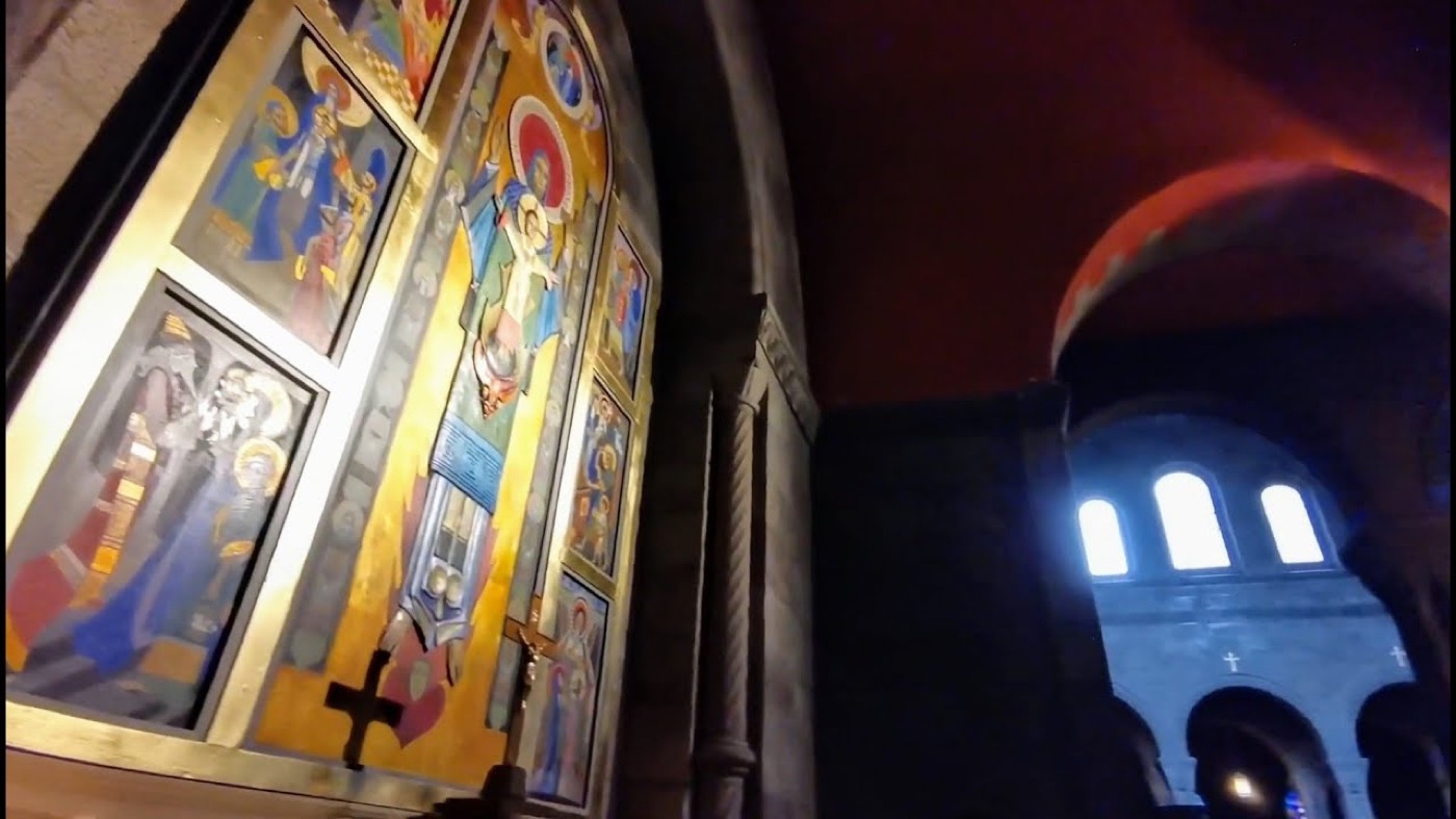 St Joseph chapel altarpiece at St Oswald's after conservation, shown during parish Mass
