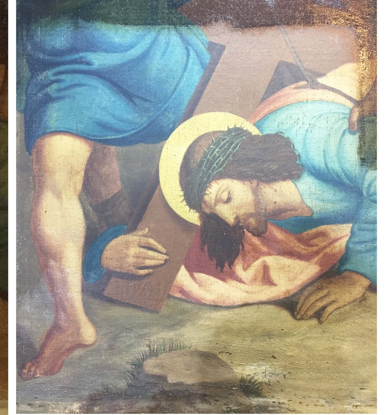 Oil painting detail after fire damage restoration