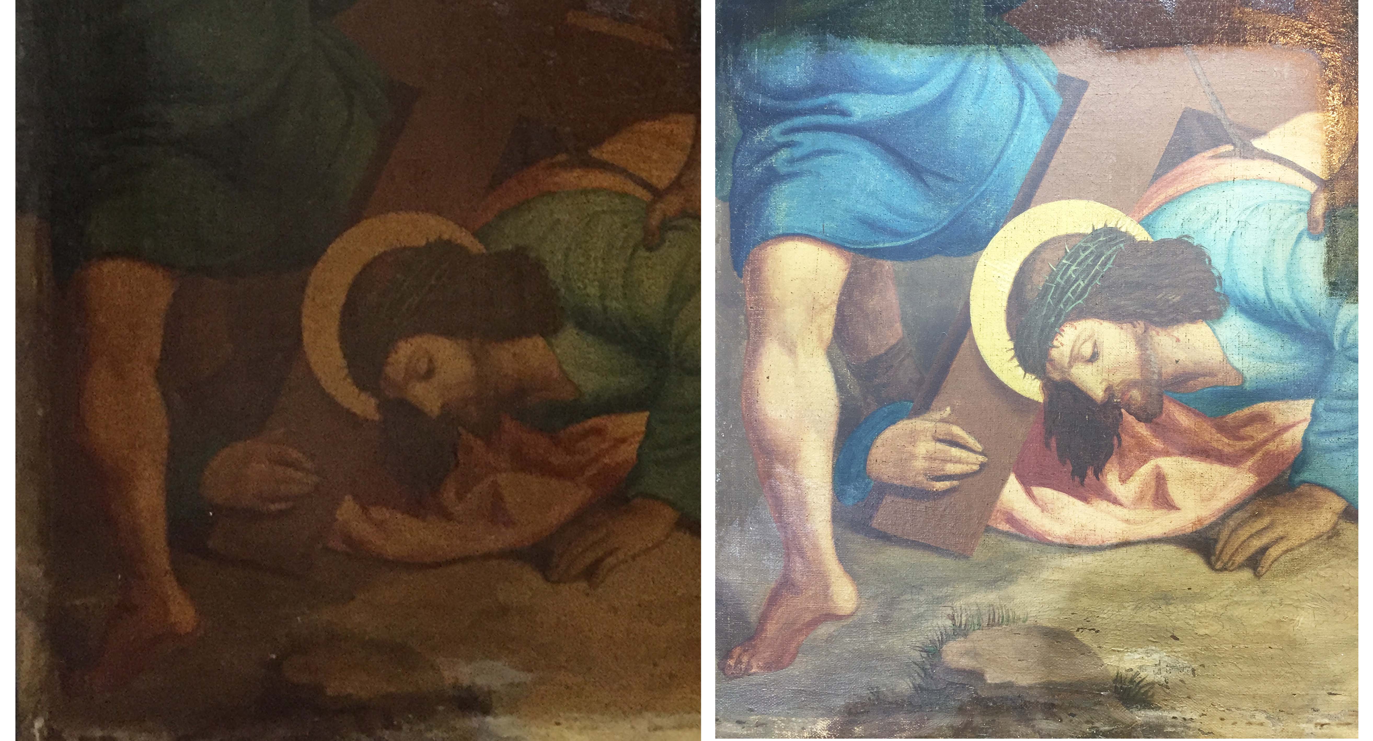 Conservation progress on oil painting rescued from fire