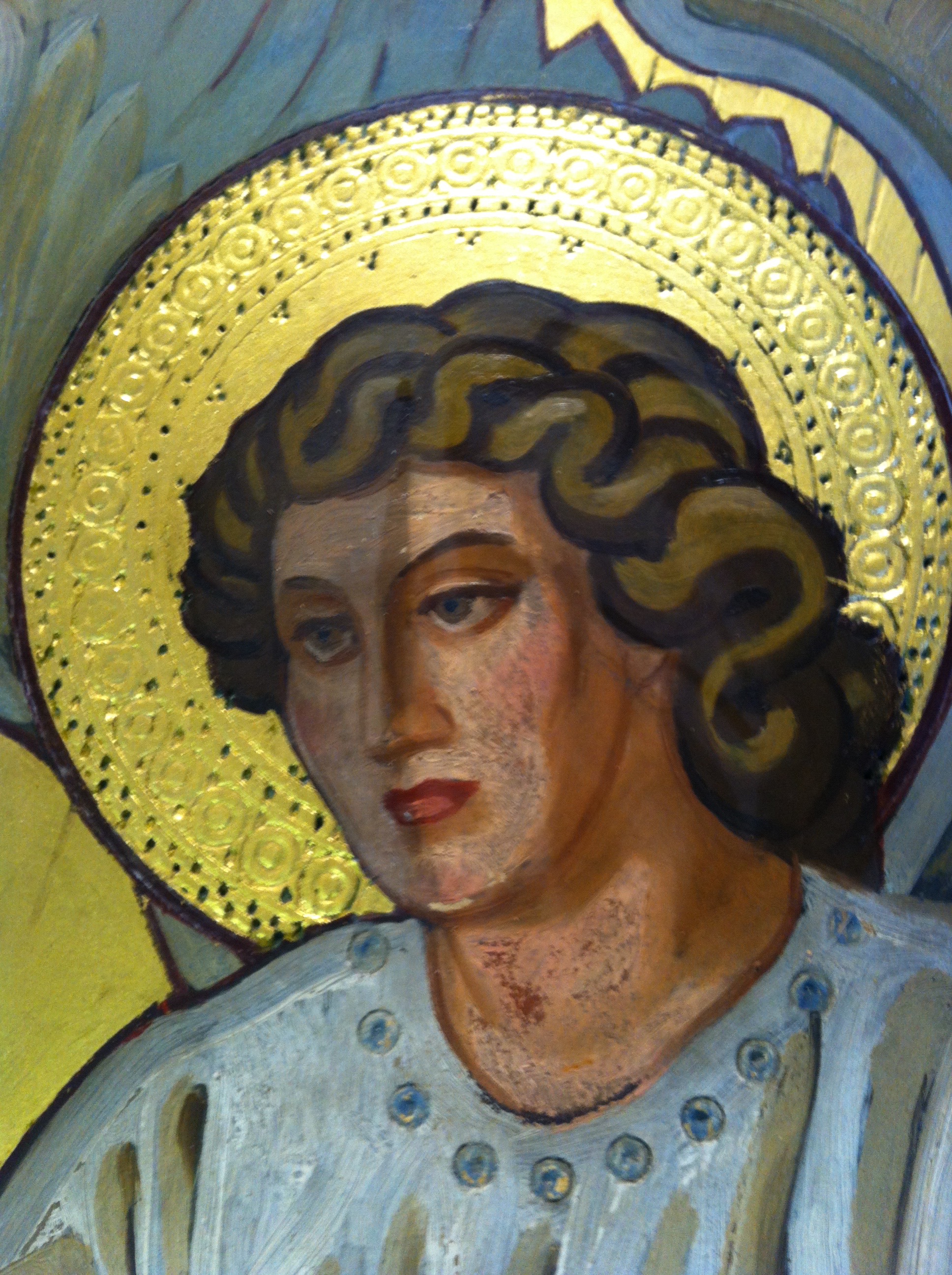 Conservation progress on oil painting on wood panel