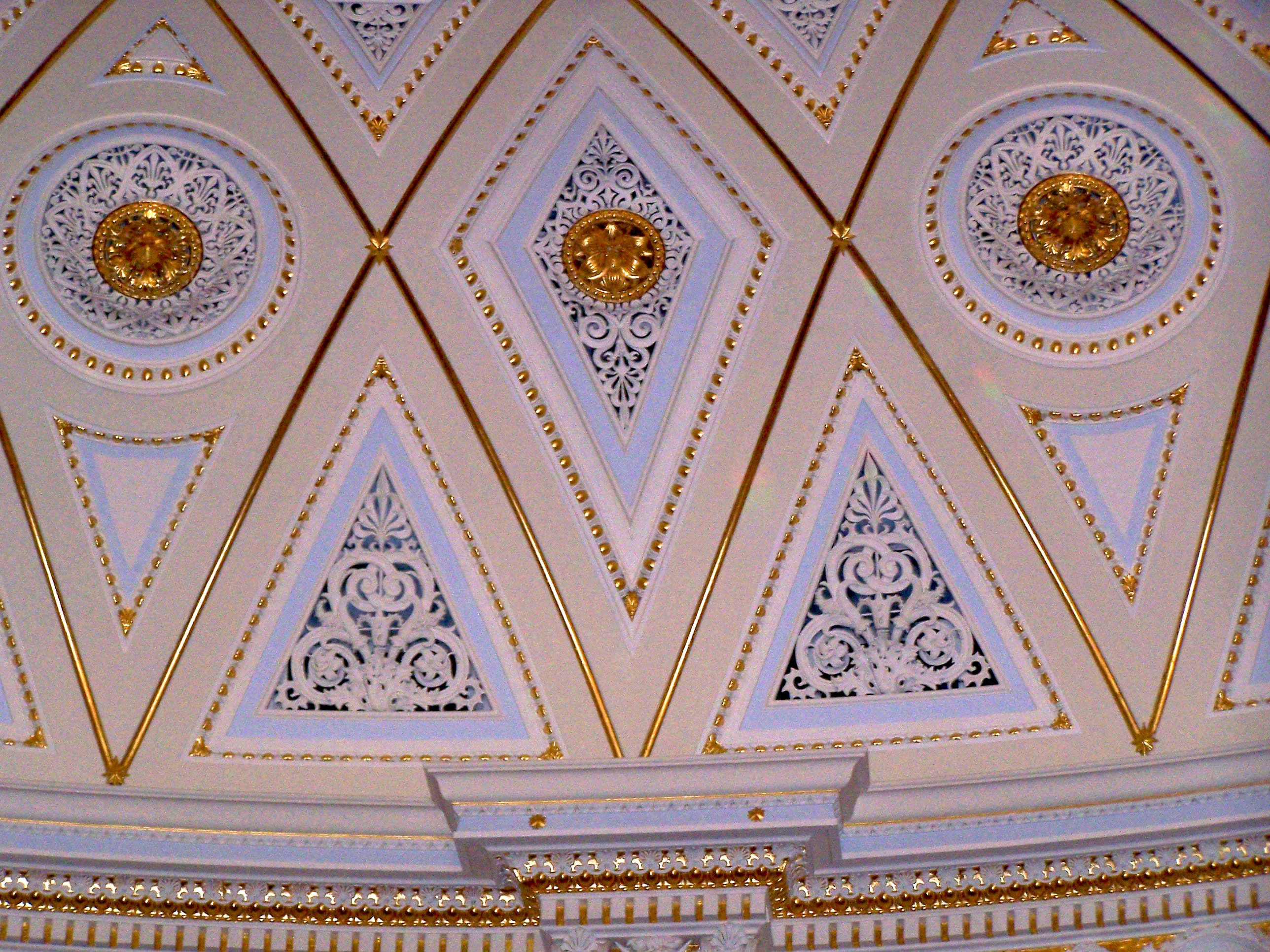 Gold leaf on neoclassical ceiling panels, Liverpool Town Hall